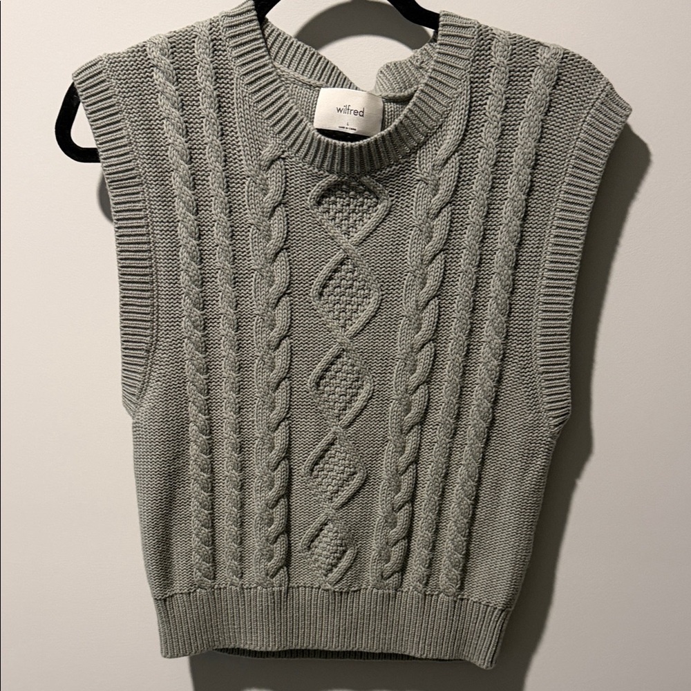 Wilfred Sage Gray Cable Knit Sleeveless Sweater Vest